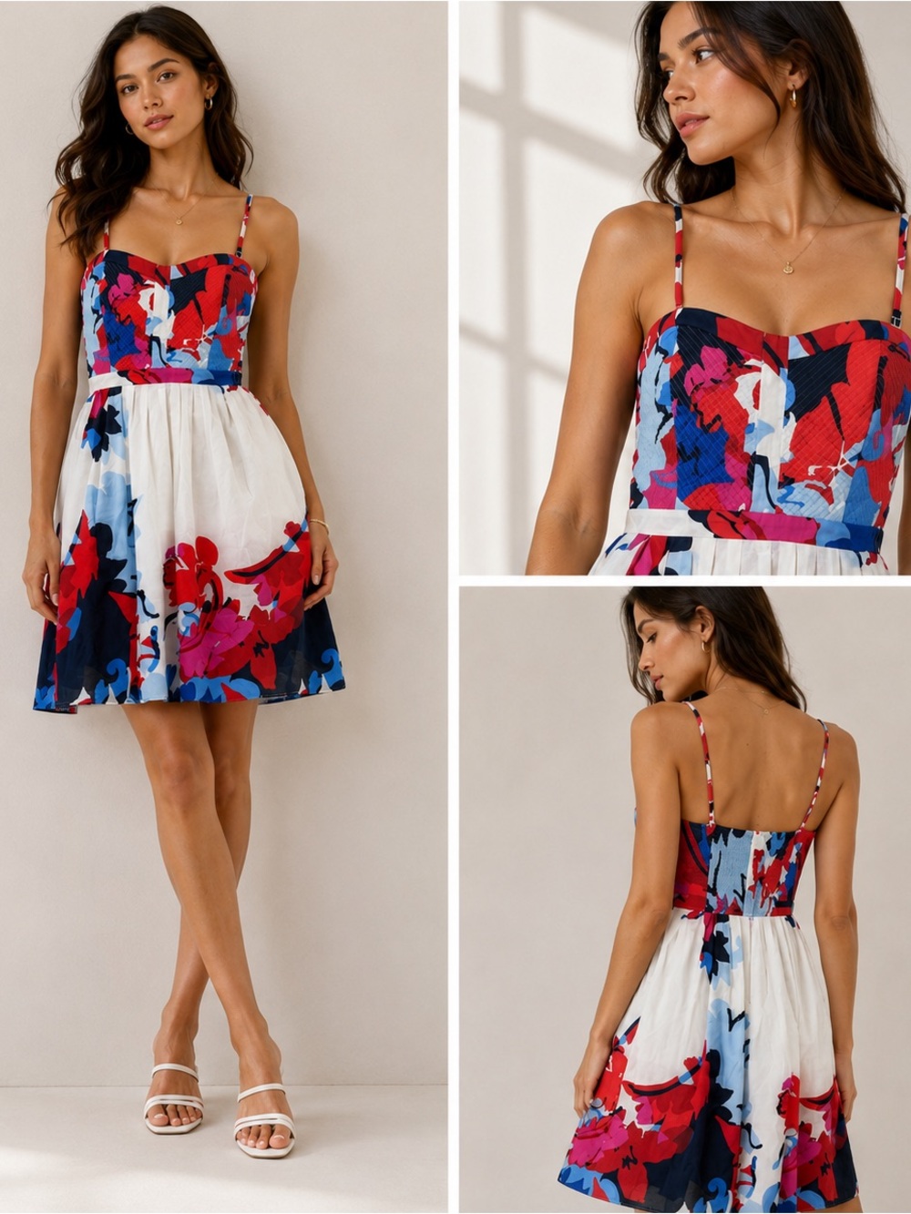 Cynthia Rowley Red, Blue & White Floral Fit-and-Flare Mini Dress